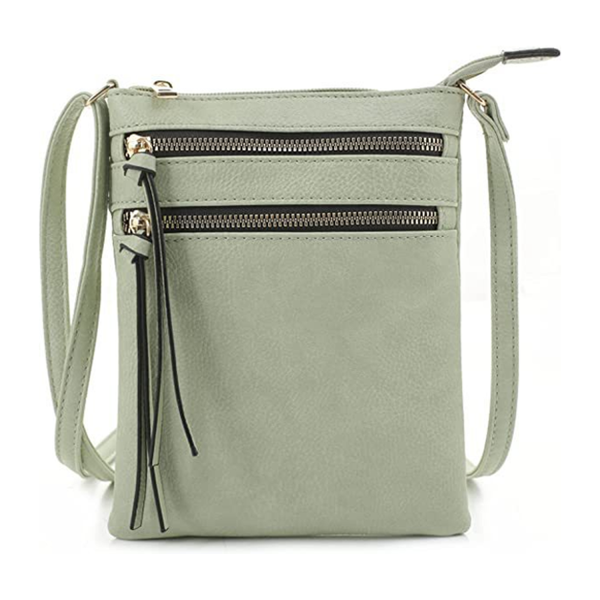 Multiple Zipper Pockets PU Leather Crossbody Bag