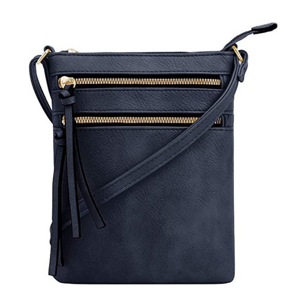 Multiple Zipper Pockets PU Leather Crossbody Bag