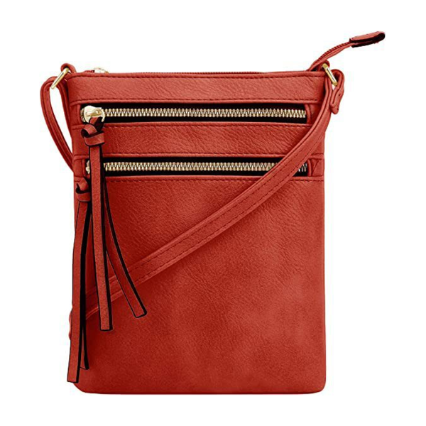 Multiple Zipper Pockets PU Leather Crossbody Bag