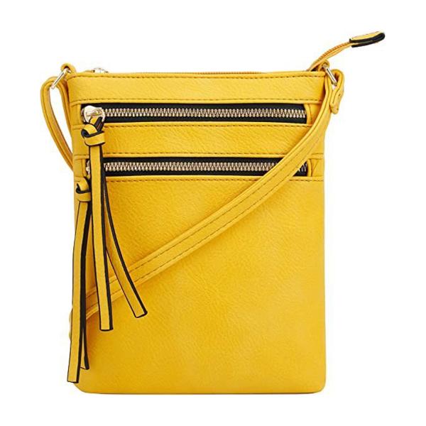 Multiple Zipper Pockets PU Leather Crossbody Bag