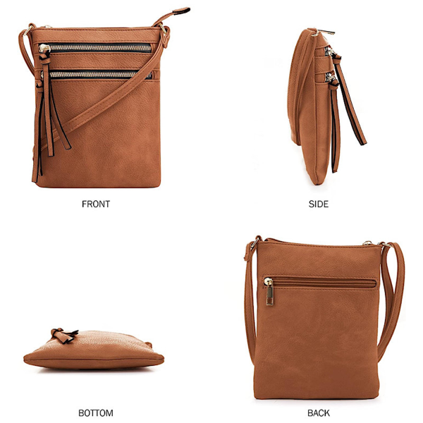 Multiple Zipper Pockets PU Leather Crossbody Bag