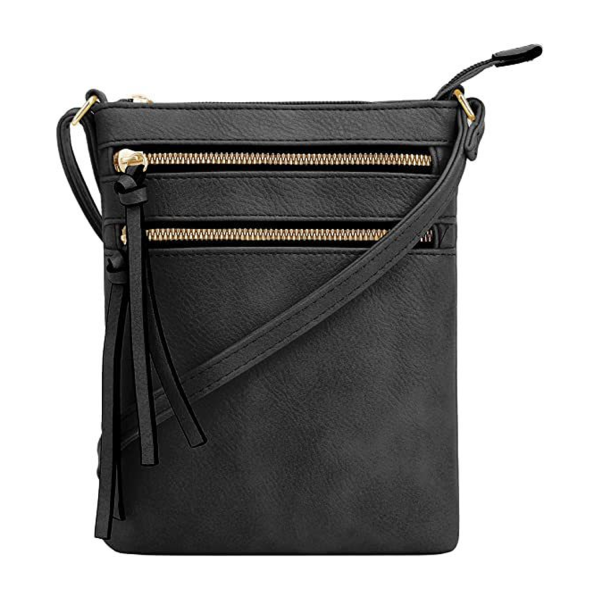 Multiple Zipper Pockets PU Leather Crossbody Bag