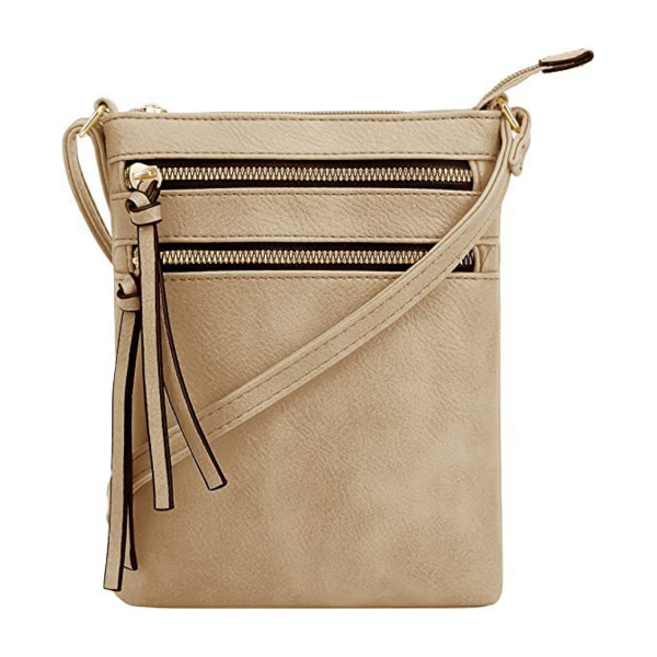 Multiple Zipper Pockets PU Leather Crossbody Bag
