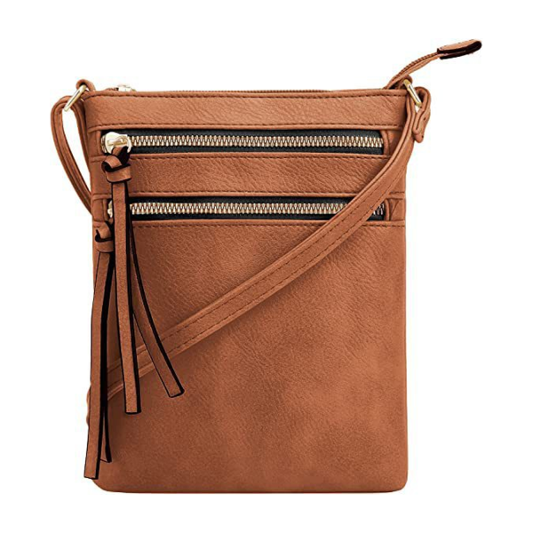 Multiple Zipper Pockets PU Leather Crossbody Bag