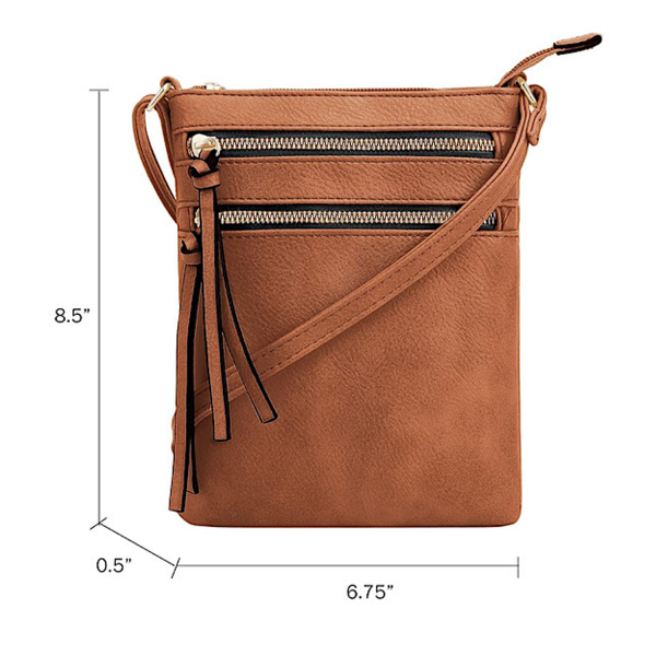 Multiple Zipper Pockets PU Leather Crossbody Bag