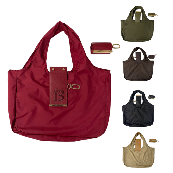 Foldable Nylon Shoulder Tote with Keychain Pouch
