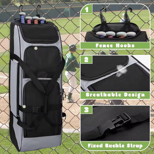 Padded Waterproof Rolling Baseball Bag Big Capacity Softball