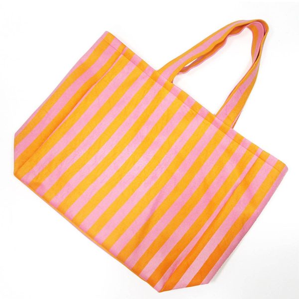 616tote橙粉_1782100306676.jpg Canvas Striped Tote bag