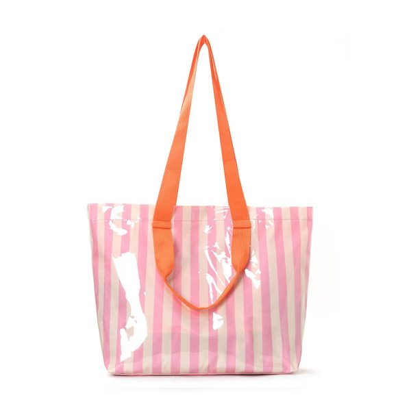 沙滩包米粉_1781847380572.jpg Waterproof Striped PVC Tote Beach Bag