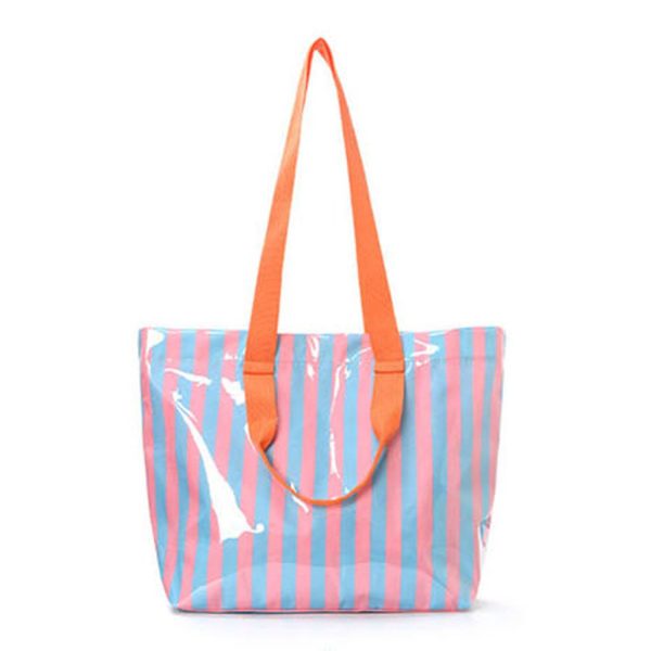 沙滩包蓝粉_1781847610954.jpg Waterproof Striped PVC Tote Beach Bag