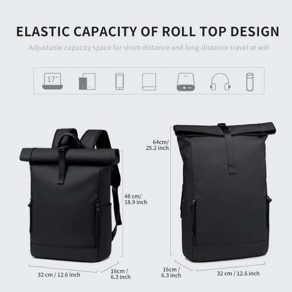 32L Waterproof Roll-Top Laptop Backpack with Luggage Sleeve