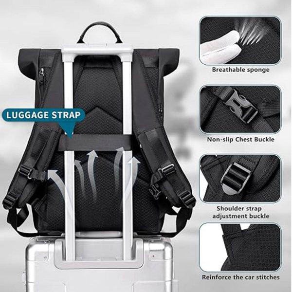 32L Waterproof Roll-Top Laptop Backpack with Luggage Sleeve