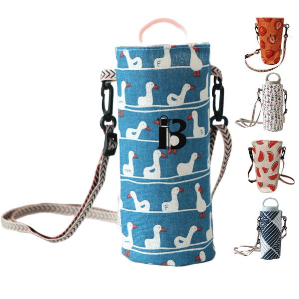 Cotton Linen Water Bottle Bag with Handle Strap