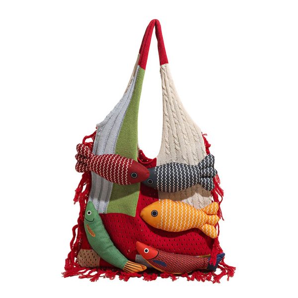 红_1784943617612.jpg Tote Bag With Tassel Splicing Design