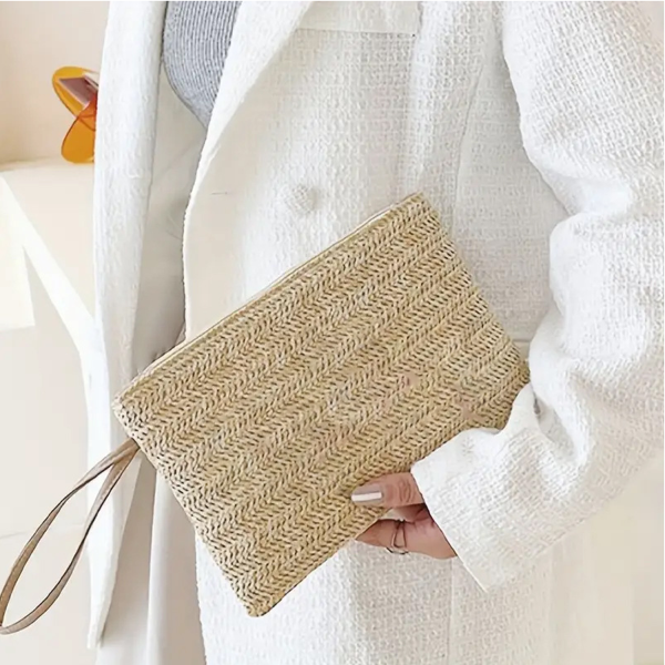 细节_1785221444172.png Wheat Straw Woven Wrist Clutch Bag