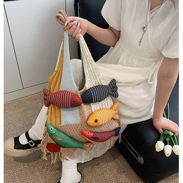 细节图_1784943631525.jpg Tote Bag With Tassel Splicing Design