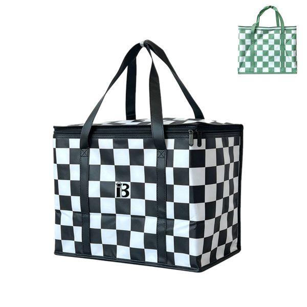 主图_1791123251544.jpg No-Woven Checkered Insulated Grocery Bag