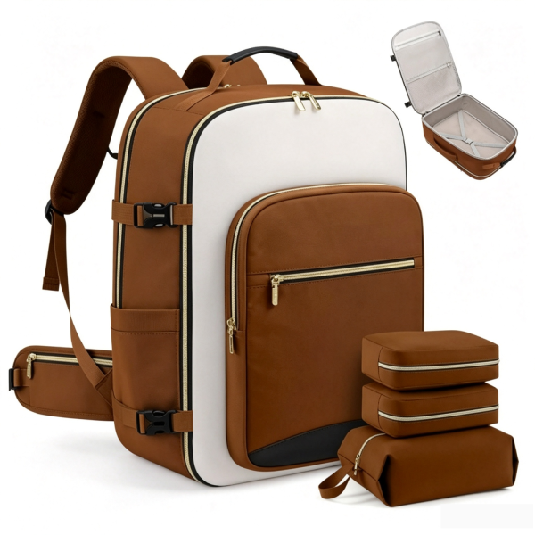 棕色_1788156718951.png 40L Travel Backpack with 3 Packing Cubes